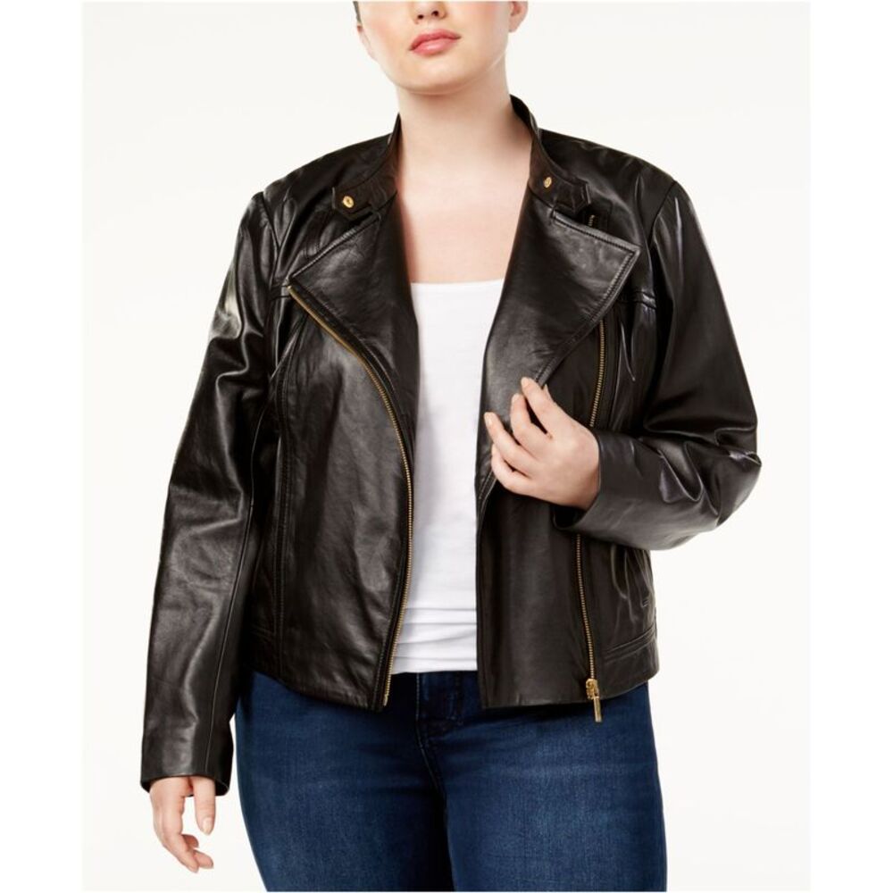 Michael Kors Womens Plus Size Leather Motorcycle Jacket, NWT